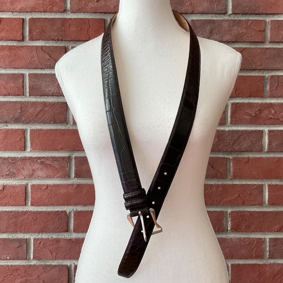 Brown Alligator Sterling Silver 925 Buckle Men’s Luxurious Belt Size 115/100 NEW - Picture 3 of 15